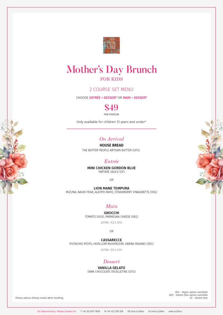 Cu29 Mother's Day Brunch Menu Op1 For Kids